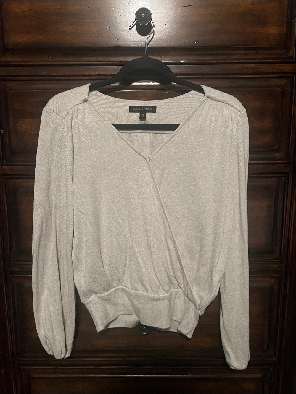 Banana Republic Light Gray Surplice Long-Sleeve Top